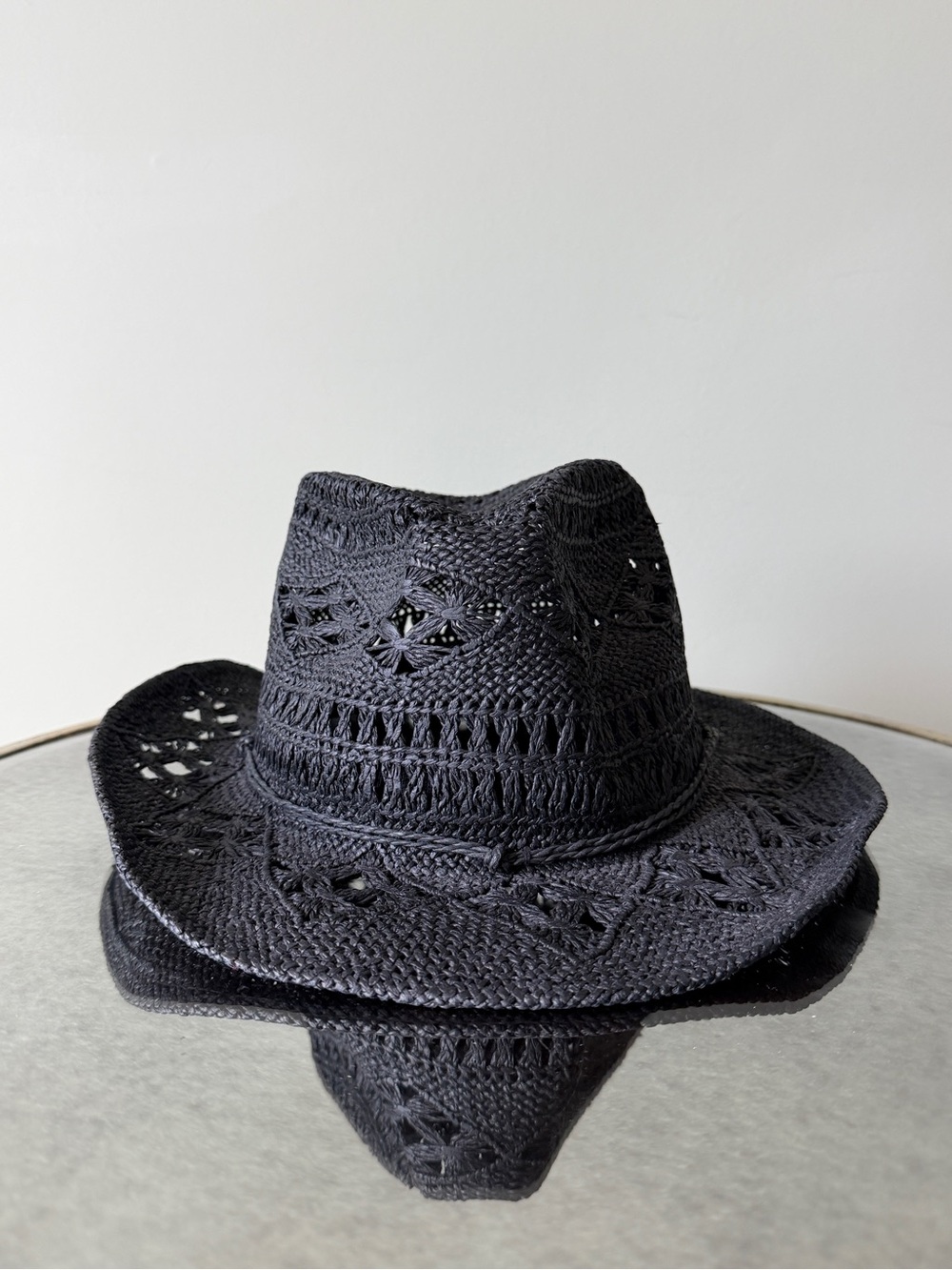 Peter Grimm Black Crochet Fedora Hat